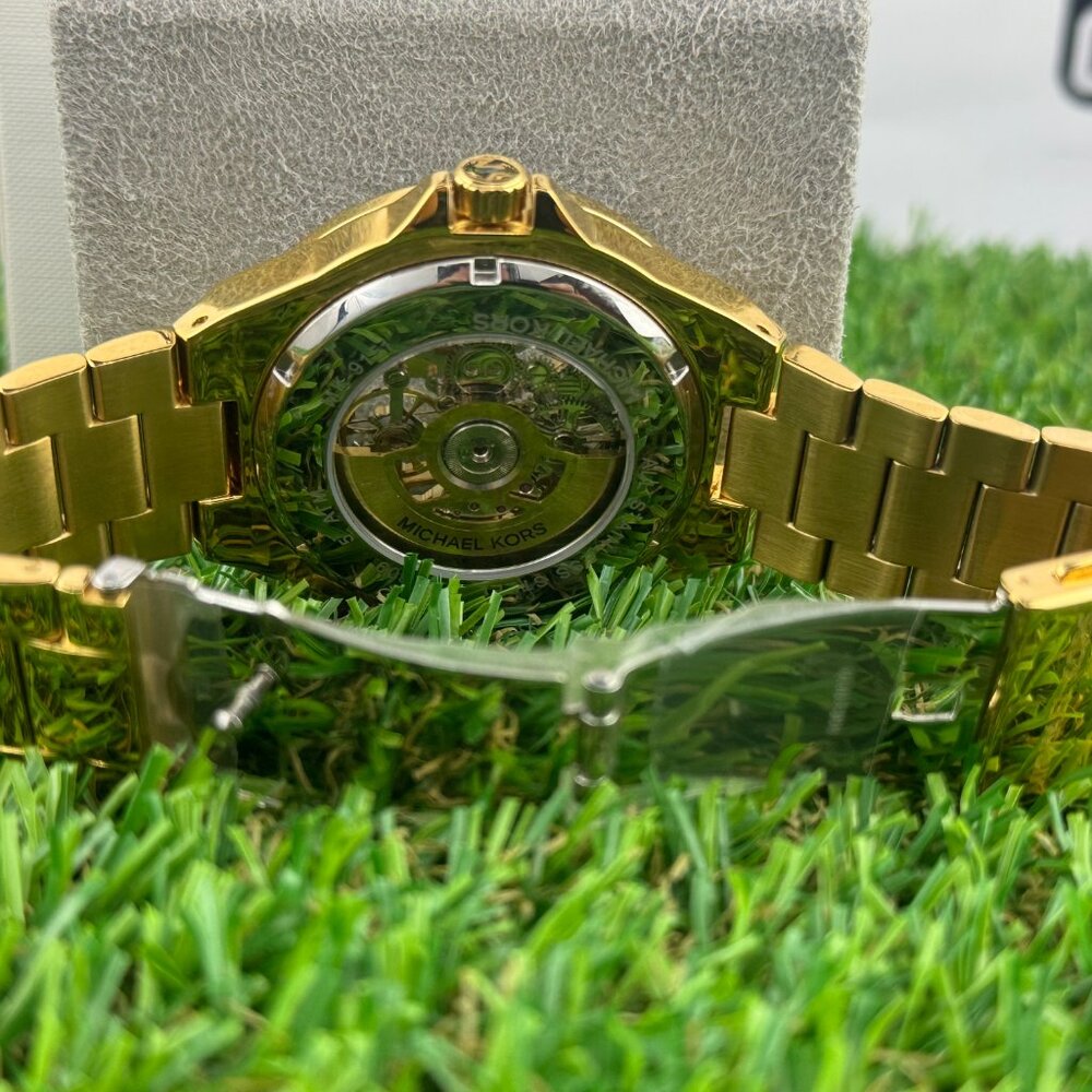 Pre-owned Lennox Pave Gold Black Automatic Skeleton Mens Watch Mk9151 - Picture 5 of 5